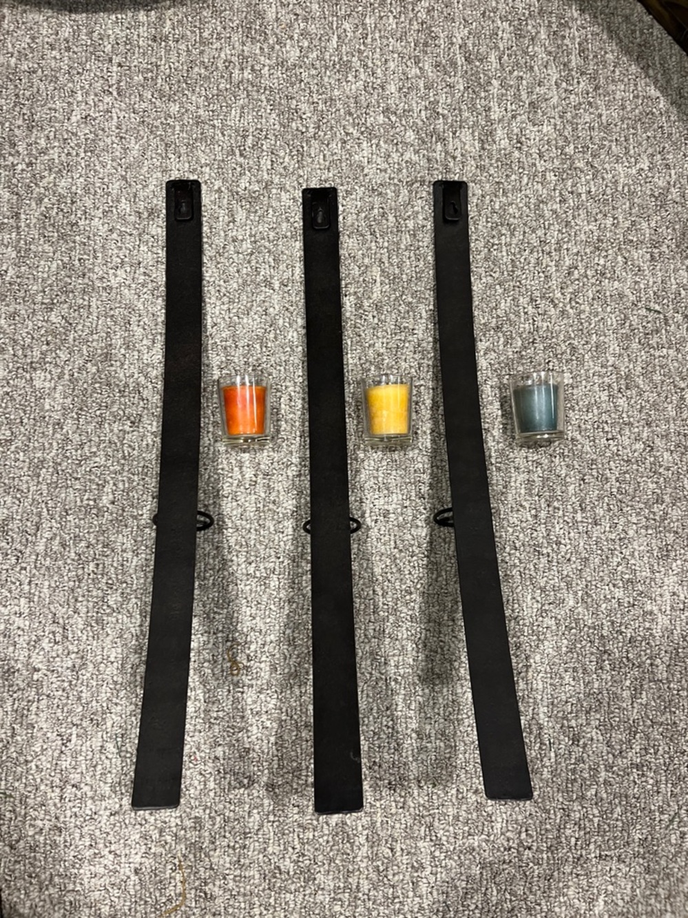 Set of 3 Black Metal Wall Candle Sconces with Votive Cups & Candles - New - 24” - Picture 7 of 9